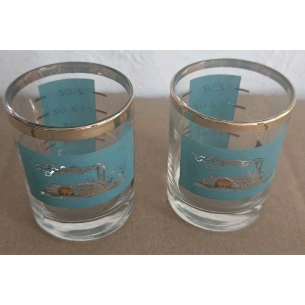 1960s Vintage MCM Lot 2 Shot Glasses Libbey Southern Comfort Steamboat Measured